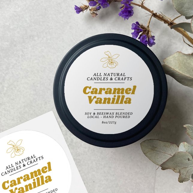 Bougie minime vanille brun or feuille étiquette 25 (Créateur téléchargé)