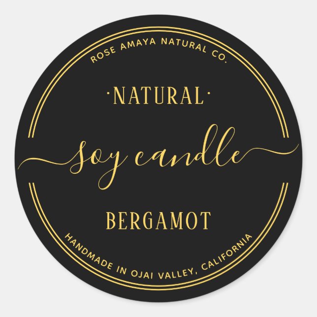 Bougie Noir et Or moderne Spa de beauté Étiquette (Devant)