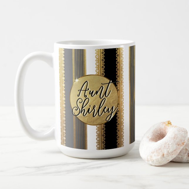 Bougie Or Stripes Café Mug personnalisé (Avec donut)