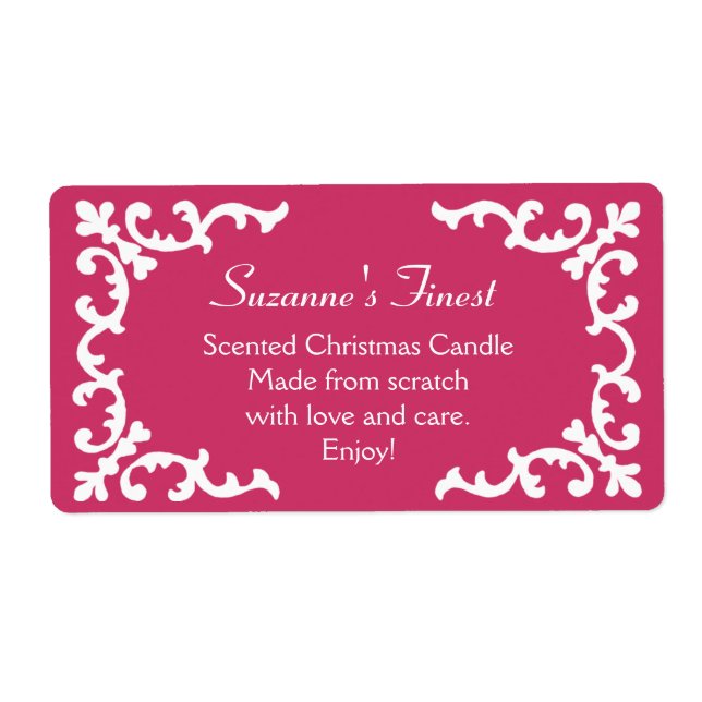Bougie personnalisée ou Étiquette rose de bocal (Devant)
