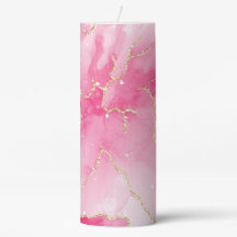 Bougie pilier design Marbre Rose et Veine Dorée