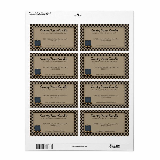 Bougie Primitive Rustique Étiquette Country à Carr (Feuille entière)