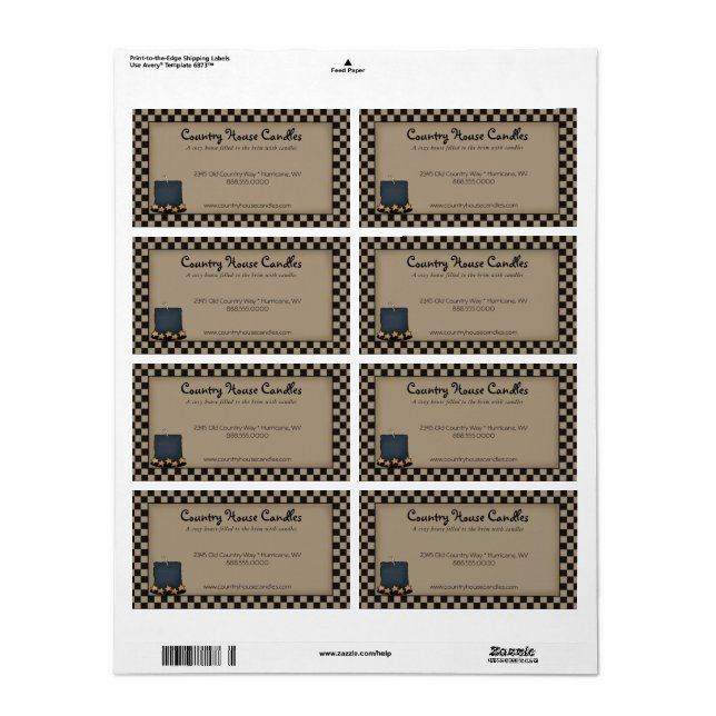 Bougie primitive rustique vérifiée Pays Étiquette (Feuille entière)