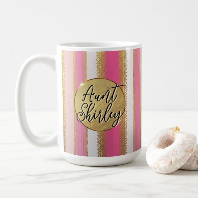 Bougie Rose Stripes Café Mug Personnalisé (Avec donut)