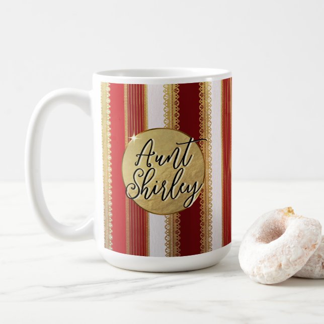 Bougie Rouge Stripes Café Mug Personnalisé (Avec donut)