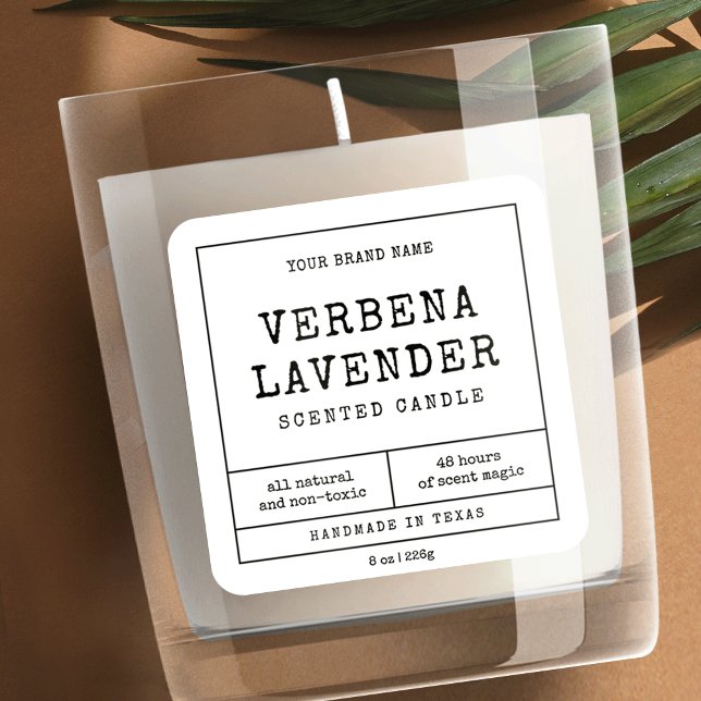 Bougie vintage Étiquette Apothécaire Design noir b (Rustic style square product labels with typewriter style fonts and apothecary layout)