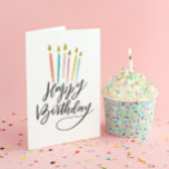 Bougies colorées Lettré Bonne carte d'anniversaire<br><div class="desc">Cette carte d'anniversaire pliée à la fantaisie comporte des bougies colorées dessinées à la main et des lettrages à la main. Customisez l'intérieur de la carte avec votre propre message personnalisé.</div>