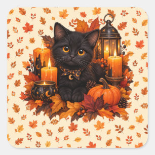 Bougies de chat noir mignon Autocollant d'automne