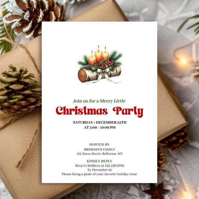 Bougies de Noël rustiques Baies Invitation modifia (Rustic Christmas Candles Berries Invite Editable)
