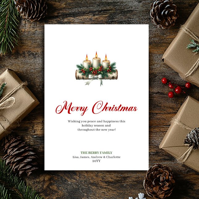 Bougies de Noël rustiques carte de vacances branch (Rustic Christmas candles pine branch holiday card)