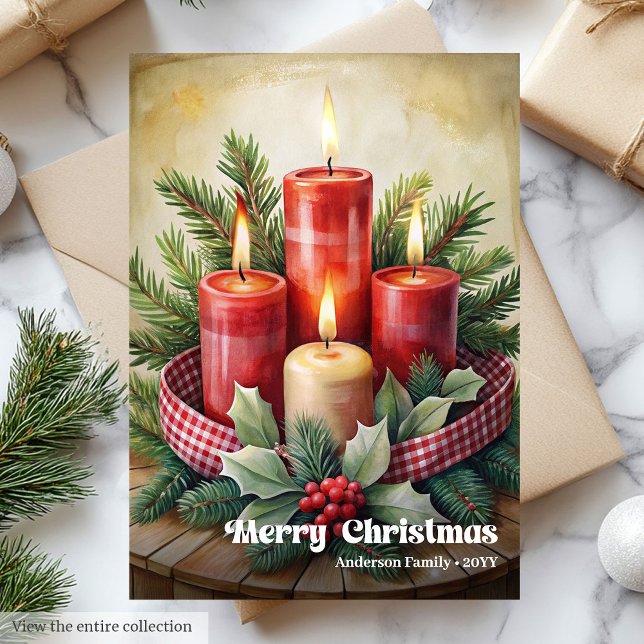 Bougies de Noël rustiques carte rouge vert vacance (Rustic Christmas bells card red green holiday charm

)