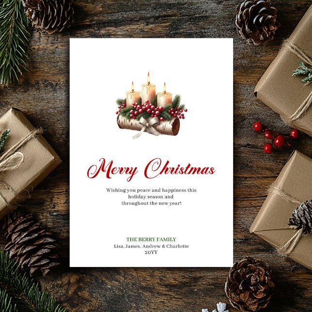 Bougies de Noël rustiques sur carte de rondin de b (Rustic Christmas candles on wooden log card)