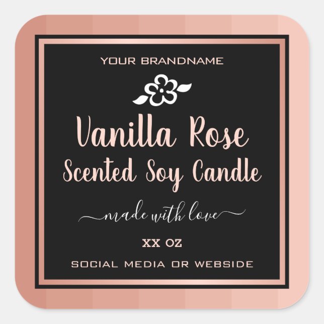 Bougies de soja parfumées Rose Vanille Étiquette r (Devant)