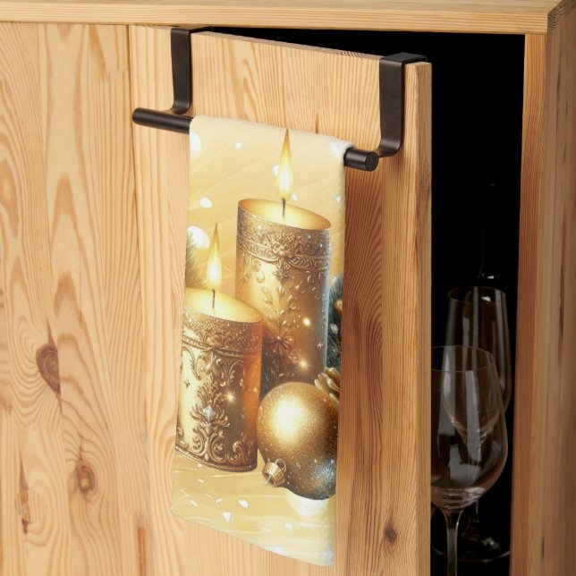 Bougies d'or Noël Vacances Serviette de cuisine (Pliage en tiers)