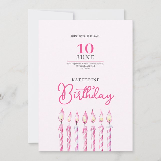 bougies rose invitation d'anniversaire fille (Devant)