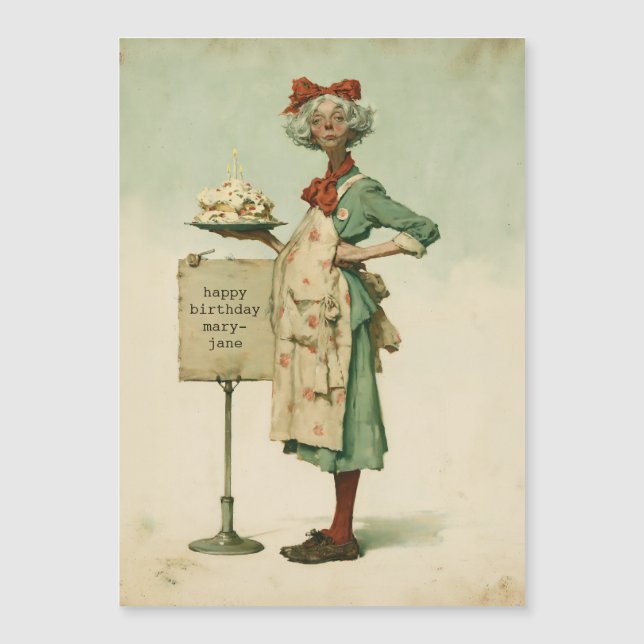 Boulanger vintage avec gâteau d'anniversaire (Devant)