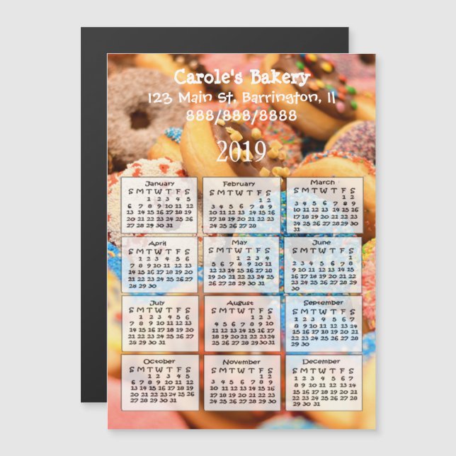 Boulangerie Affaires Donuts Mini Calendrier Magnet (Devant / Derrière)