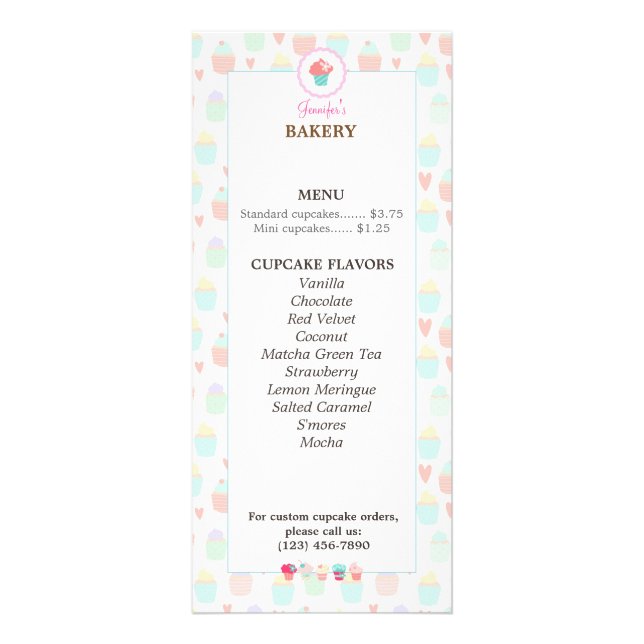 Boulangerie Cupcake Menu Carte Rack PASTEL KAWAII (Devant)