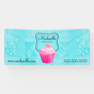 Boulangerie Cupcake Vintage Damask Aqua Bannière