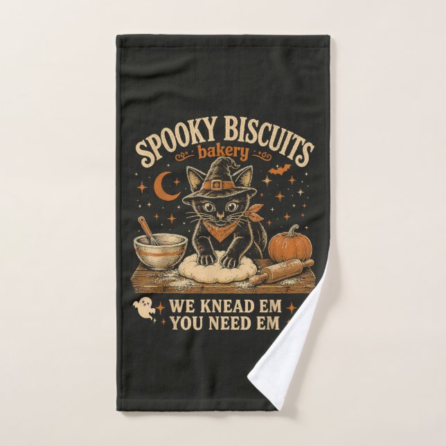 Boulangerie de biscuits effrayants Black Cat Hallo (Serviette à main)
