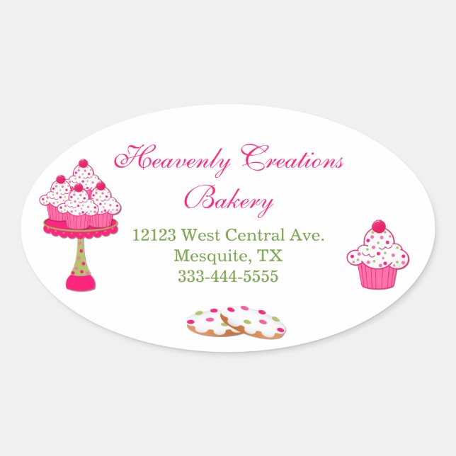 Boulangerie de Cupcake Sucrée Oval Stickers (Devant)