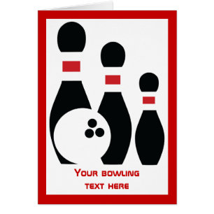 Boule de bowling et épingles carte de voeux vertic