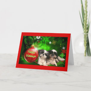 Boule de carte de Noël de Shih Tzu bonnes fêtes