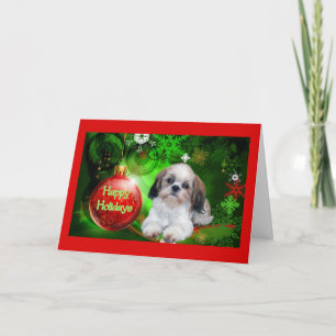 Boule de carte de Noël de Shih Tzu bonnes fêtes