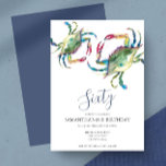 Boule de crabe d'aquarelle 60e invitation annivers<br><div class="desc">Do Tell A Belle's côtier crabe bouillir 60e anniversaire invitation encadre vos détails de l'événement avec une haute frontière de crabes d'aquarelle bleu dans différentes nuances. Un bleu assorti orne l'arrière de votre invitation. Un choix chic et moderne pour votre fête d'anniversaire ou de plage. Les mots peuvent être changés...</div>