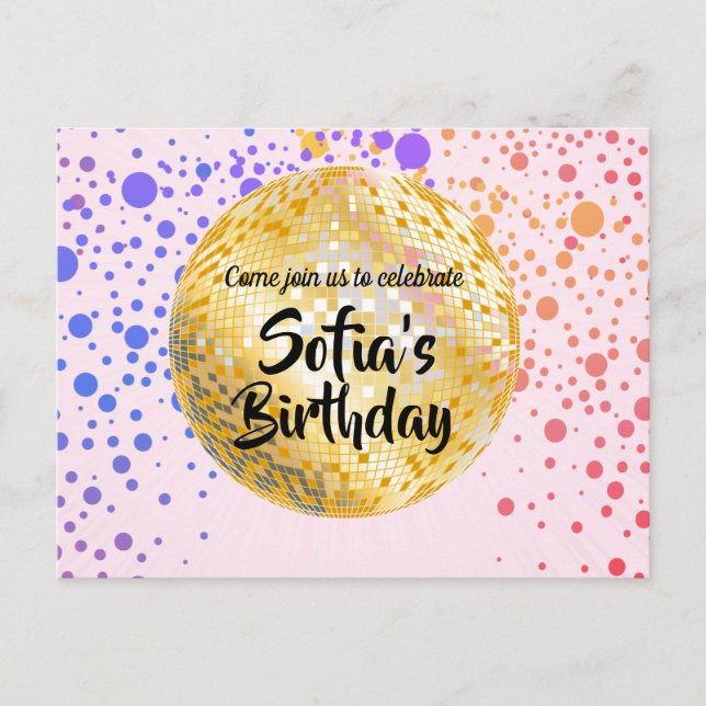 boule de disco rose invitation par carte postale (Devant)