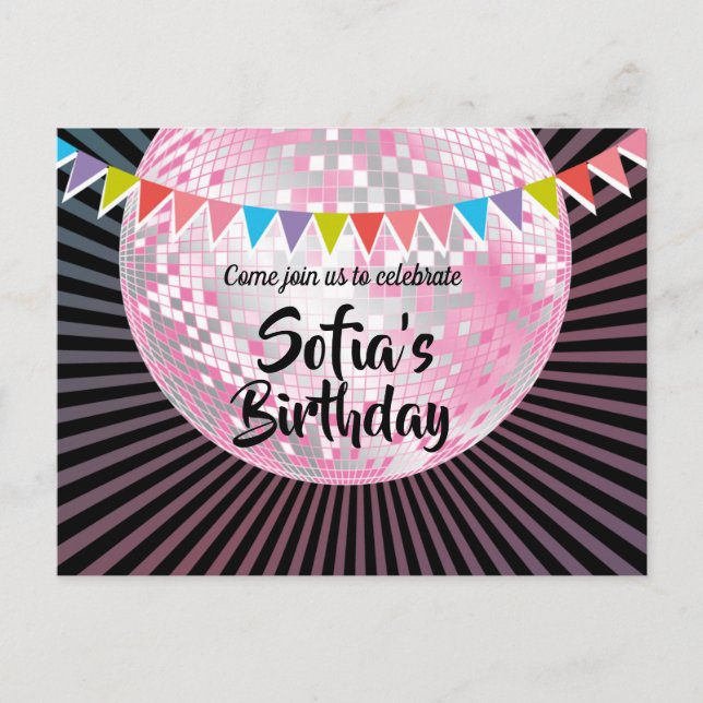 boule de disco rose invitation par carte postale (Devant)