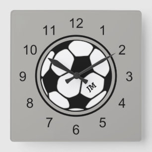 Boule De Football Horloge Mur Noir Et Gris