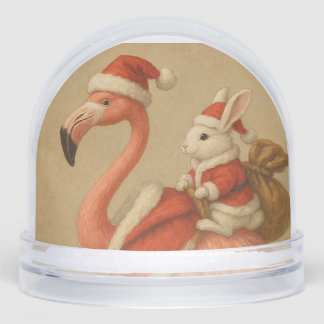 boule de neige de noël flamingo en sansta casquett