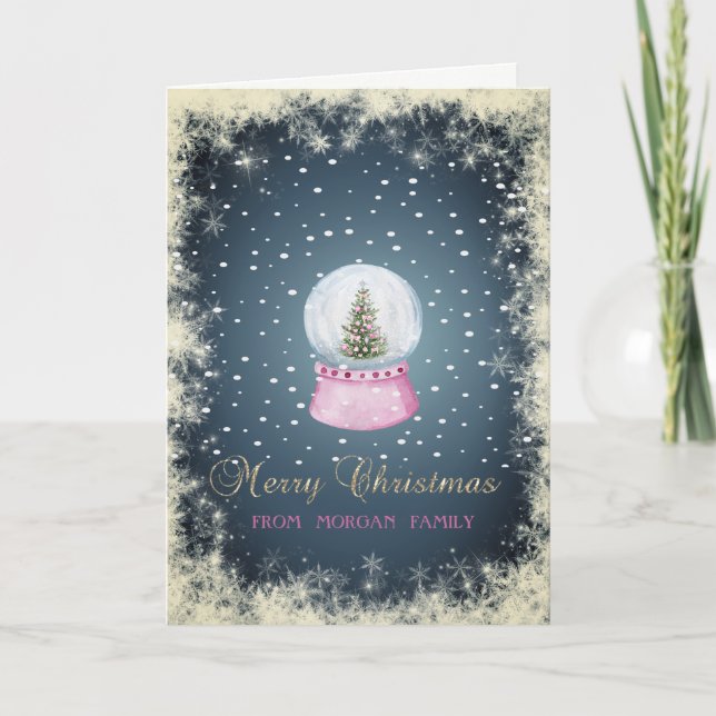 Boule de Noël avec sapin et neige, carte de vacanc (Devant)