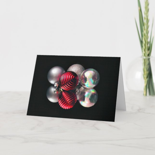 Boule de Noël rouge et argentée Carte (Devant)