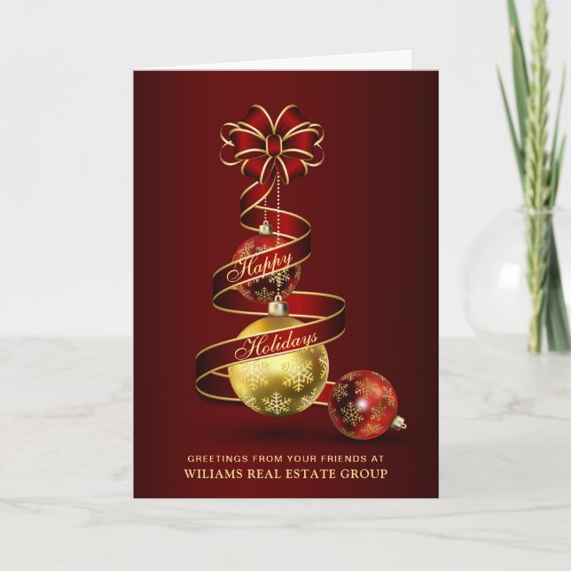 Boule de Noël scintillante dorée Carte de vœux pro (Devant)