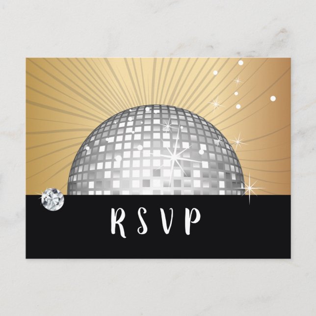 Boule Disco, danse, or Carte postale RSVP (Devant)