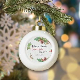 Boule En Céramique 1er Noël de bébé rustique étape importante