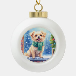 Boule En Céramique Affenpinscher aquarelle cosy Noël enneigé