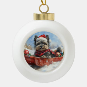 Boule En Céramique Affenpinscher Chien en Luge Laissez Tomber la Neig