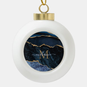 Boule En Céramique Agate Marine Blue Gold Gemstone Marble Nom du mono
