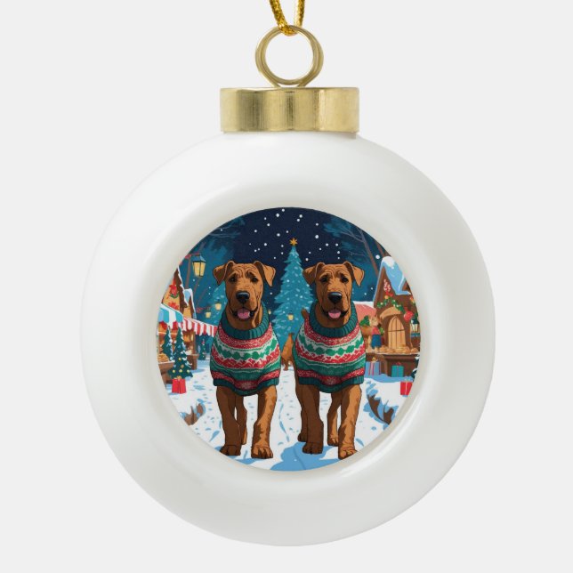 Boule En Céramique Airedale Dogs Christmas Snow Holiday (Devant)