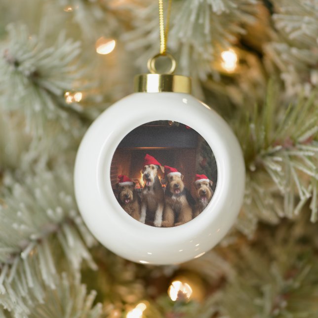 Boule En Céramique Airedale près de la cheminée Noël (Arbre)