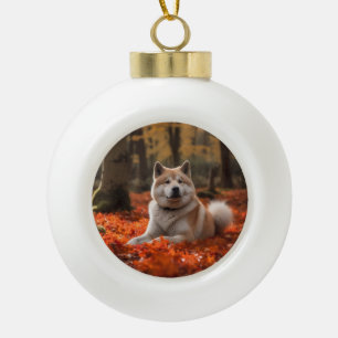 Boule En Céramique Akita en Feuilles d'Automne Tomber Inspiré