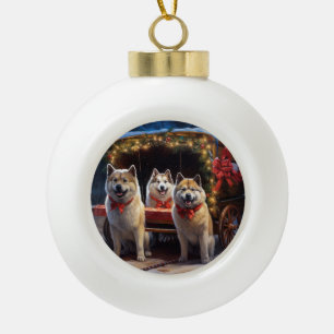 Boule En Céramique Akita Snowy Sleigh Ride Décor de Noël