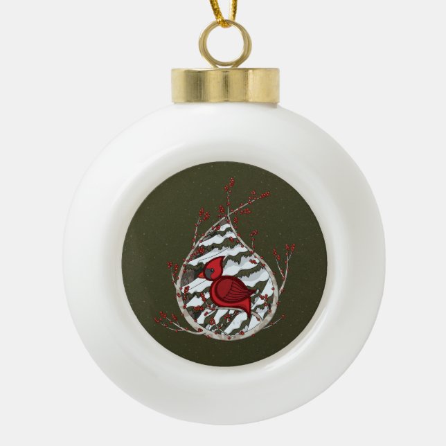 Boule En Céramique Alexandre le Cardinal Premium Ornament (Devant)