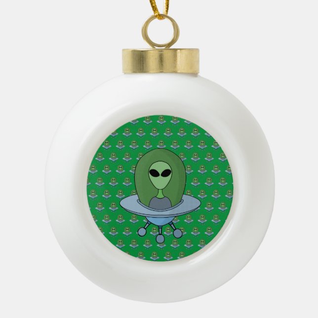 Boule En Céramique Alien dans son petit vaisseau spatial (Devant)