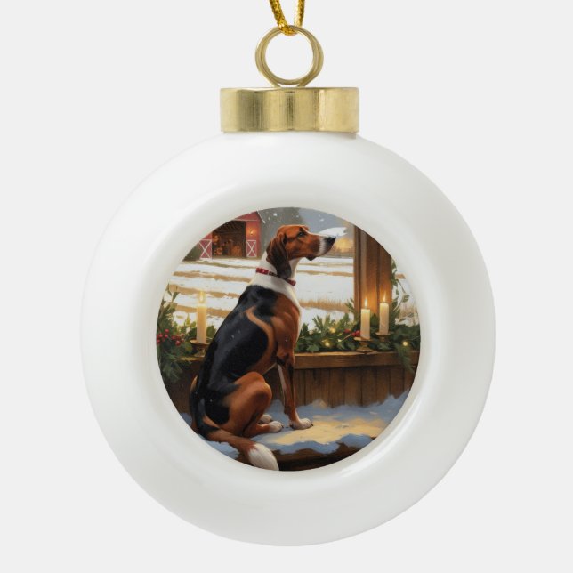 Boule En Céramique American English Foxhound Christmas Lights Holiday (Devant)