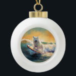 Boule En Céramique American Eskimo Beach Surf Peinture<br><div class="desc">Plongez dans le monde ludique de l'aventure canine avec cette peinture captivante. Un chien en ébullition se rend aux vagues, chevauchant habilement le surf sur une plage baisée par le soleil. L'oeuvre d'art vibrante capte magnifiquement l'essence de l'excitation au bord de la plage tandis que le chien court sans crainte...</div>