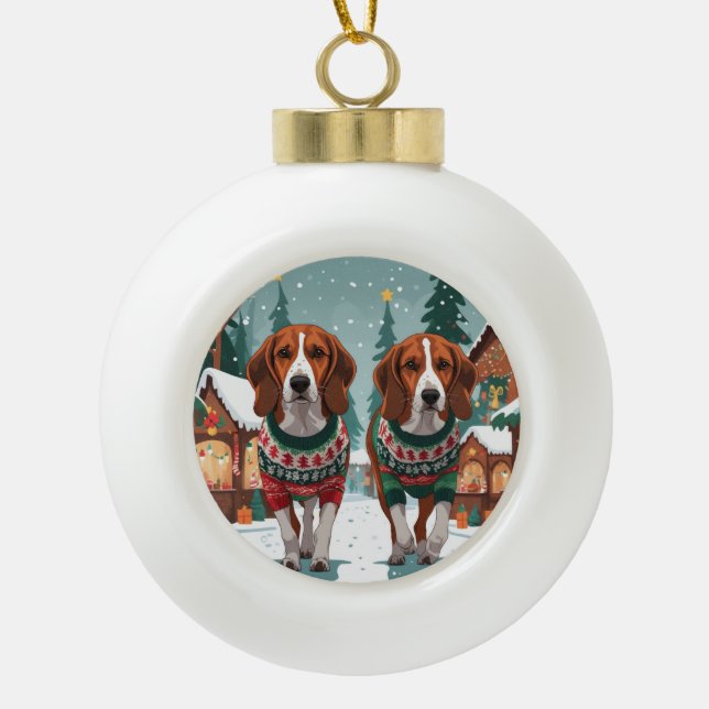 Boule En Céramique American Foxhound Dogs Christmas Snow Holiday (Devant)